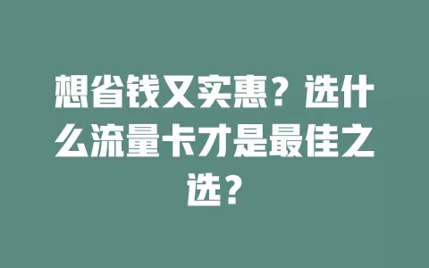 想省钱又实惠?选什么流量卡才是最佳之选?