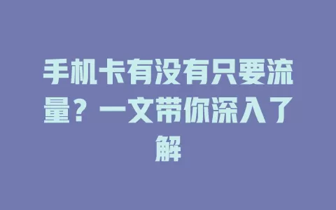 手机卡有没有只要流量?一文带你深入了解