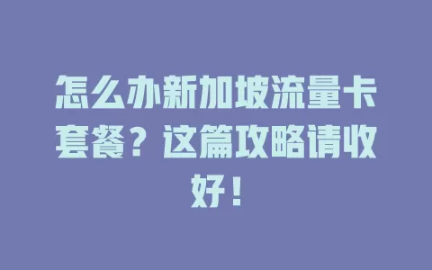 怎么办新加坡流量卡套餐?这篇攻略请收好!