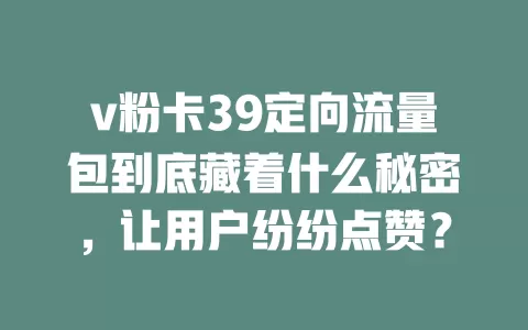 v粉卡39定向流量包到底藏着什么秘密,让用户纷纷点赞?