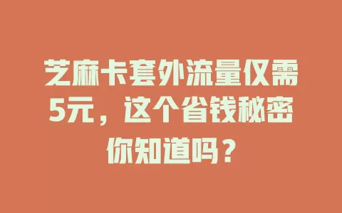芝麻卡套外流量仅需5元,这个省钱秘密你知道吗?