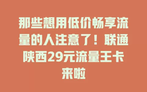 那些想用低价畅享流量的人注意了!联通陕西29元流量王卡来啦