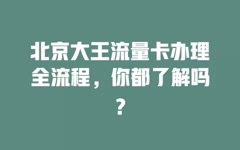 北京大王流量卡办理全流程,你都了解吗?