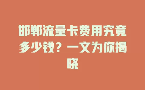 邯郸流量卡费用究竟多少钱?一文为你揭晓