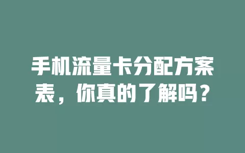 手机流量卡分配方案表,你真的了解吗?