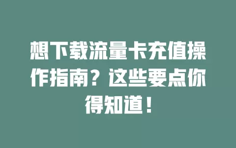 想下载流量卡充值操作指南?这些要点你得知道!