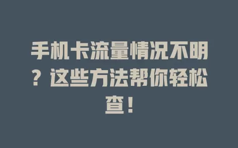 手机卡流量情况不明?这些方法帮你轻松查!