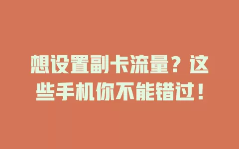 想设置副卡流量?这些手机你不能错过!