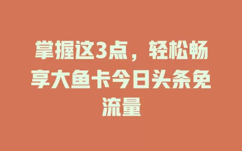 掌握这3点,轻松畅享大鱼卡今日头条免流量