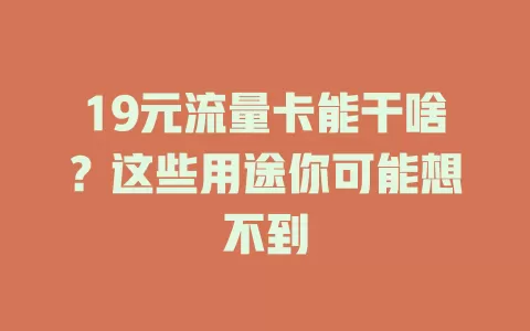19元流量卡能干啥?这些用途你可能想不到