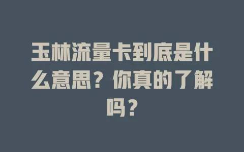 玉林流量卡到底是什么意思?你真的了解吗?