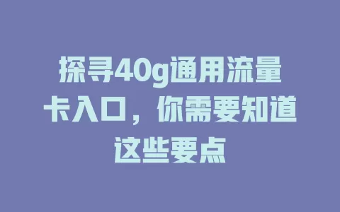 探寻40g通用流量卡入口,你需要知道这些要点