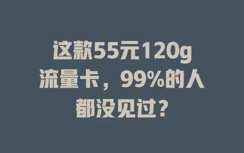 这款55元120g流量卡,99%的人都没见过?