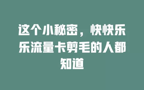 这个小秘密,快快乐乐流量卡剪毛的人都知道