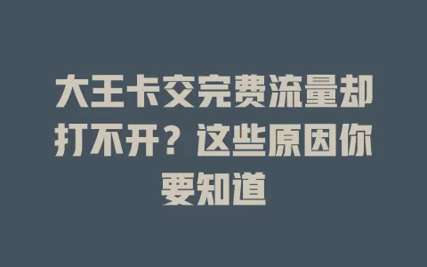 大王卡交完费流量却打不开？这些原因你要知道