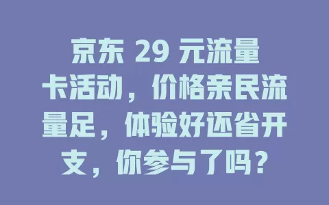 京东 29 元流量卡活动,价格亲民流量足,体验好还省开支,你参与了吗?