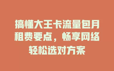 搞懂大王卡流量包月租费要点,畅享网络轻松选对方案