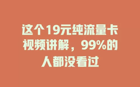 这个19元纯流量卡视频讲解,99%的人都没看过
