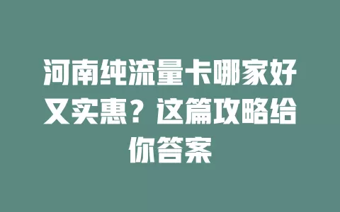 河南纯流量卡哪家好又实惠?这篇攻略给你答案