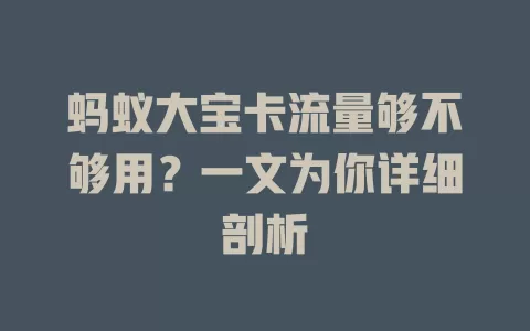 蚂蚁大宝卡流量够不够用?一文为你详细剖析