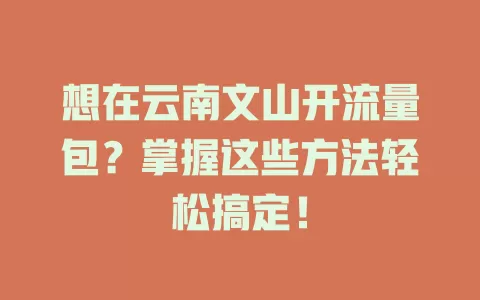 想在云南文山开流量包?掌握这些方法轻松搞定!