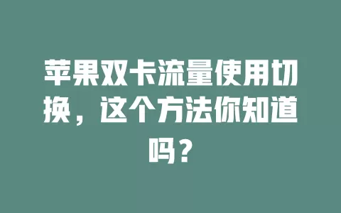 苹果双卡流量使用切换,这个方法你知道吗?