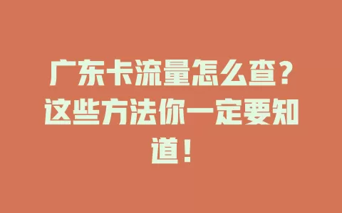 广东卡流量怎么查?这些方法你一定要知道!