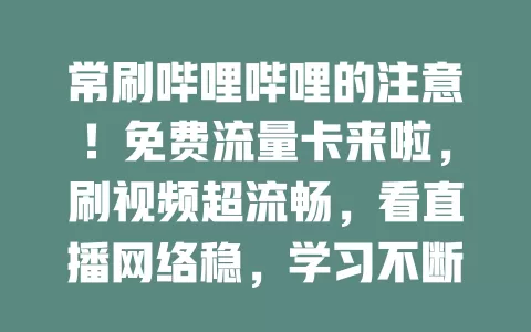 常刷哔哩哔哩的注意!免费流量卡来啦,刷视频超流畅,看直播网络稳,学习不断连,用应用不担心超流量,畅享精彩内容