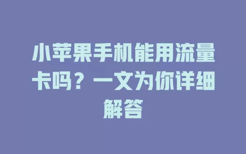 小苹果手机能用流量卡吗?一文为你详细解答