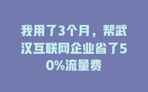 我用了3个月，帮武汉互联网企业省了50%流量费