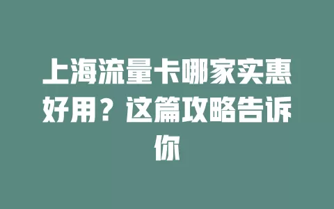上海流量卡哪家实惠好用?这篇攻略告诉你