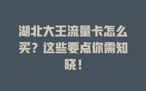 湖北大王流量卡怎么买?这些要点你需知晓!