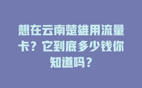 想在云南楚雄用流量卡?它到底多少钱你知道吗?