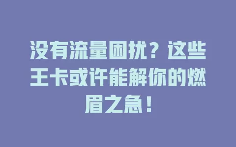 没有流量困扰？这些王卡或许能解你的燃眉之急！