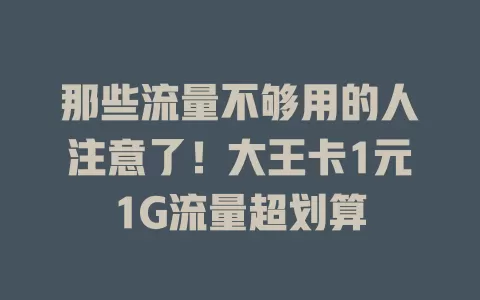 那些流量不够用的人注意了!大王卡1元1G流量超划算