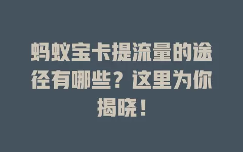蚂蚁宝卡提流量的途径有哪些?这里为你揭晓!