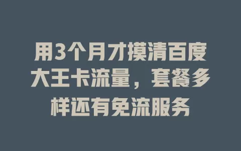 用3个月才摸清百度大王卡流量,套餐多样还有免流服务