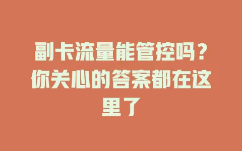 副卡流量能管控吗?你关心的答案都在这里了