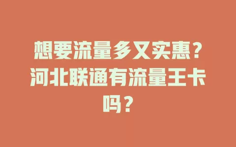 想要流量多又实惠?河北联通有流量王卡吗?