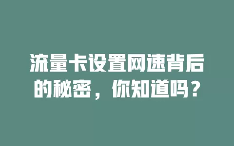 流量卡设置网速背后的秘密,你知道吗?