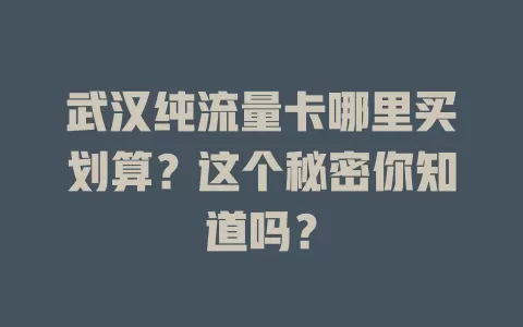 武汉纯流量卡哪里买划算?这个秘密你知道吗?