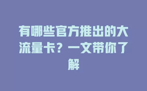 有哪些官方推出的大流量卡?一文带你了解