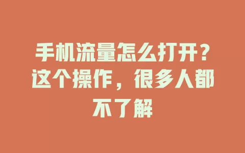 手机流量怎么打开？这个操作，很多人都不了解