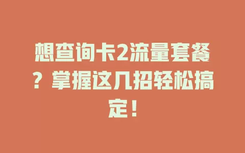 想查询卡2流量套餐?掌握这几招轻松搞定!
