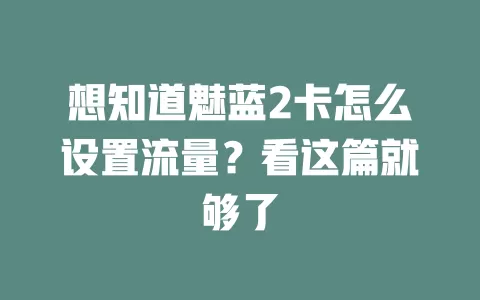 想知道魅蓝2卡怎么设置流量?看这篇就够了