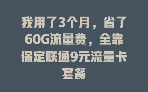 我用了3个月,省了60G流量费,全靠保定联通9元流量卡套餐