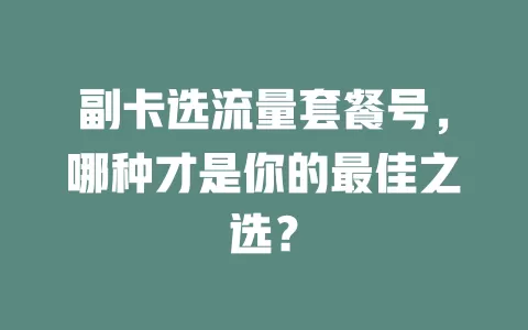 副卡选流量套餐号,哪种才是你的最佳之选?