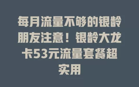 每月流量不够的银龄朋友注意!银龄大龙卡53元流量套餐超实用