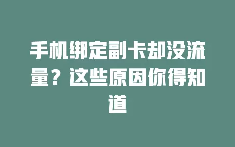 手机绑定副卡却没流量?这些原因你得知道
