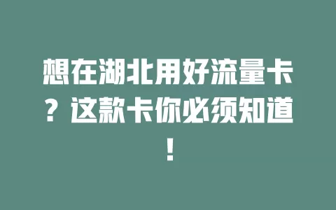 想在湖北用好流量卡?这款卡你必须知道!